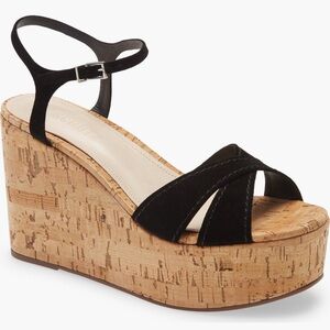 SCHUTZ Bellina Black and Tan Wedges with Cork Platform